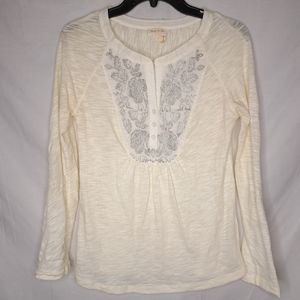 Embroidered Cream Long Sleeve Top